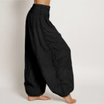Buddha Stones Cranes Lotus Pattern Pure Cotton Women's Elastic Waist Harem Pants - image 2