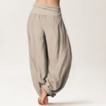 Buddha Stones Cranes Lotus Pattern Pure Cotton Women's Elastic Waist Harem Pants - image 12