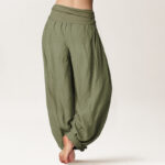 Buddha Stones Cranes Lotus Pattern Pure Cotton Women's Elastic Waist Harem Pants - image 15