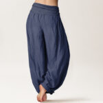 Buddha Stones Cranes Lotus Pattern Pure Cotton Women's Elastic Waist Harem Pants - image 6