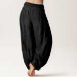 Buddha Stones Cranes Lotus Pattern Pure Cotton Women's Elastic Waist Harem Pants - image 1