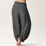 Buddha Stones Cranes Lotus Pattern Pure Cotton Women's Elastic Waist Harem Pants - image 9