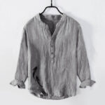 Buddha Stones Two Koi Fish Pattern Half Buttons Men's Cotton Linen Long Sleeve Shirt - Gray - US/UK/AU50，EU60 (5XL) - image 3