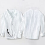 Buddha Stones Two Koi Fish Pattern Half Buttons Men's Cotton Linen Long Sleeve Shirt - image 8