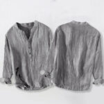 Buddha Stones Two Koi Fish Pattern Half Buttons Men's Cotton Linen Long Sleeve Shirt - image 5