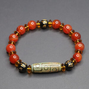 Buddha Stones Red Agate Nine-eye Dzi Bead Six True Words Calm Bracelet - Nine-eye Dzi Bead Red Agate (Wrist Circumference 16-17cm) - image 0