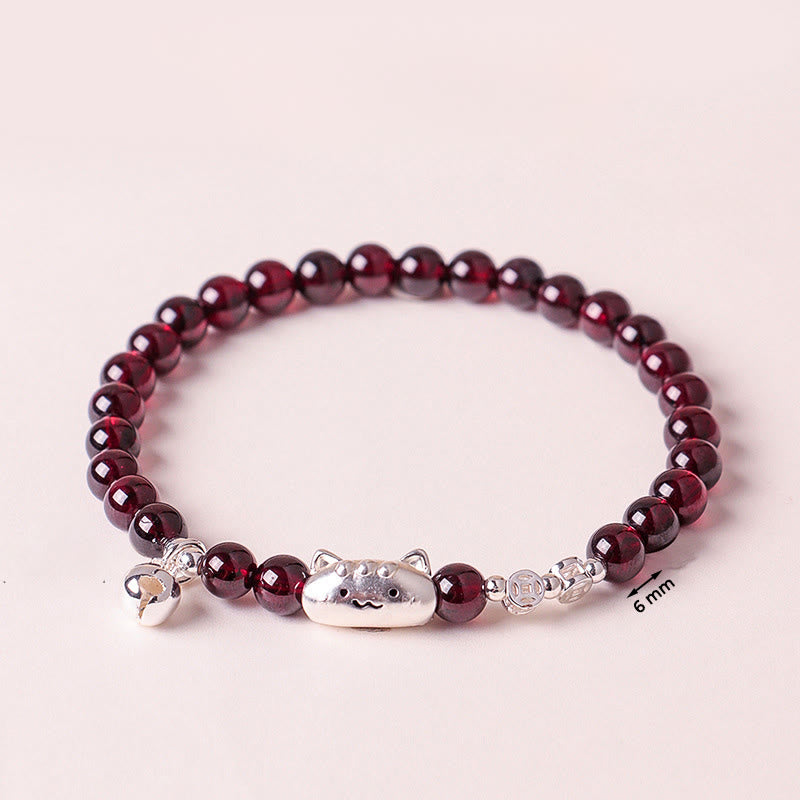 1760611376_04e2a672-9cd3-47a5-b2aa-1ba71a33e78b Buddha Stones 999 Sterling Silver Natural Cute Cat Head Garnet Protection Bead Bracelet - image 18