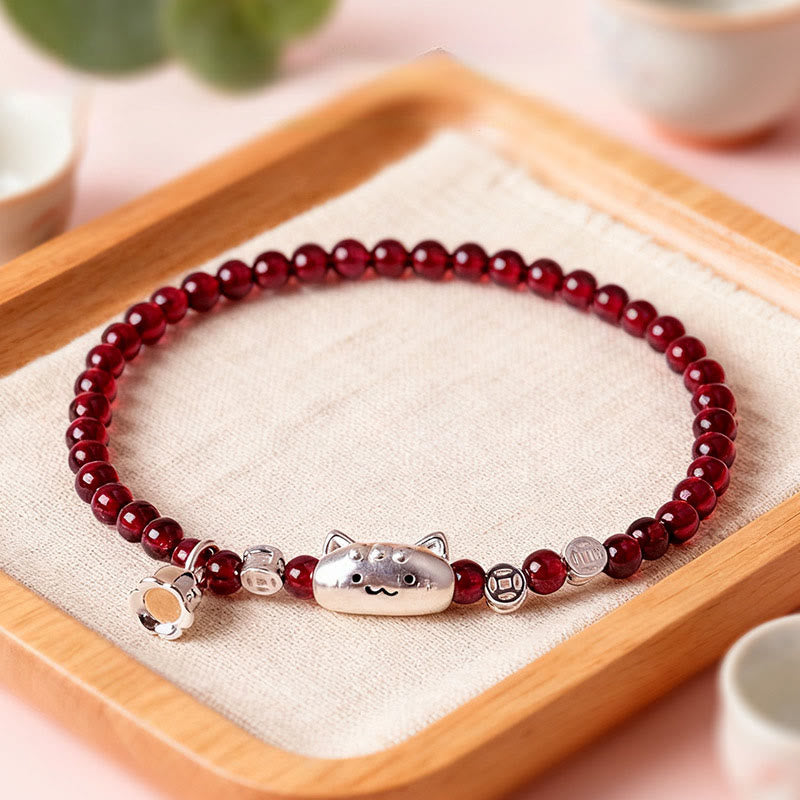 1760611376_7138a59c-afa2-4757-a774-336ffee2d40c Buddha Stones 999 Sterling Silver Natural Cute Cat Head Garnet Protection Bead Bracelet - 4mm Garnet(Wrist Circumference:13-15cm) - image 0