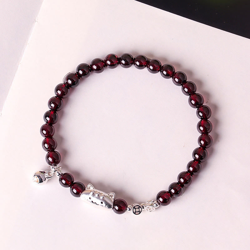 1760611376_7f7764c4-efe5-4d12-8296-262399e2028a Buddha Stones 999 Sterling Silver Natural Cute Cat Head Garnet Protection Bead Bracelet - image 15