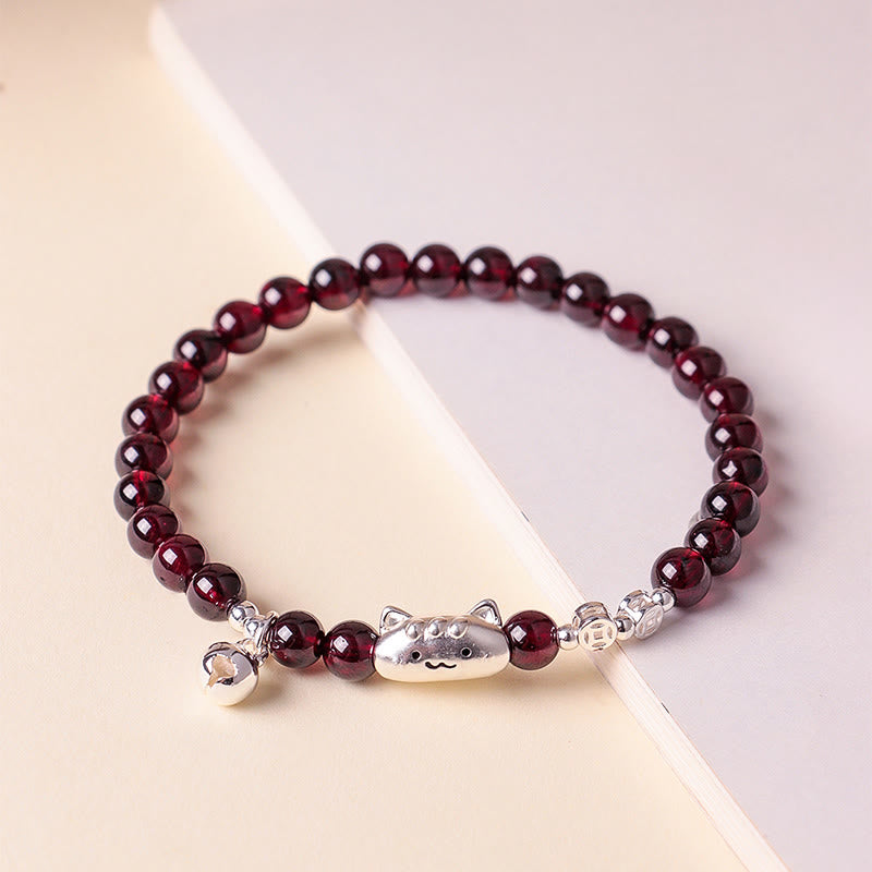 1760611376_d385c3f6-a0bf-48ee-8a34-572882734d0b Buddha Stones 999 Sterling Silver Natural Cute Cat Head Garnet Protection Bead Bracelet - image 16