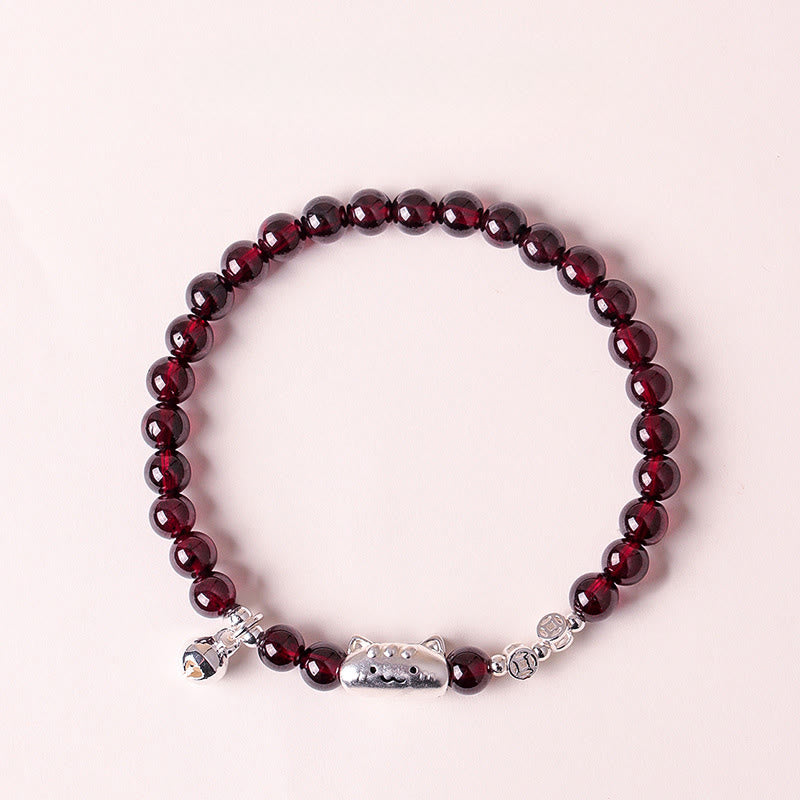 1760611376_f0109e71-9d1a-4a14-a0a8-aad09e9de539 Buddha Stones 999 Sterling Silver Natural Cute Cat Head Garnet Protection Bead Bracelet - image 14