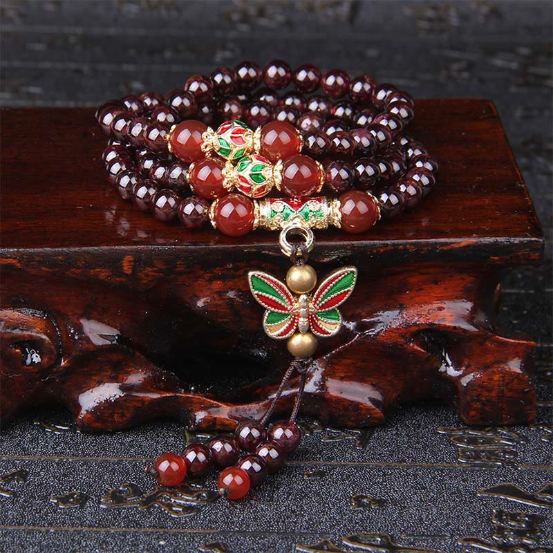 1760681029_5a216415-3794-4b1c-af43-cda4760d2691 Buddha Stones Natural Garnet Red Agate Colorful Butterfly Purification Calm Multi-layer Bracelet - image 1