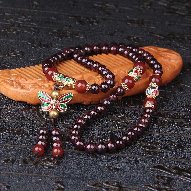1760681029_87142f22-a309-4063-8eb4-c2b70b512c2e Buddha Stones Natural Garnet Red Agate Colorful Butterfly Purification Calm Multi-layer Bracelet - image 4