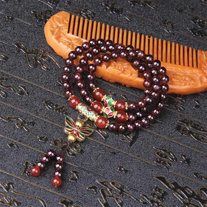 1760681029_c323385d-dc6b-44d0-a312-87059bc5fa41 Buddha Stones Natural Garnet Red Agate Colorful Butterfly Purification Calm Multi-layer Bracelet - image 8