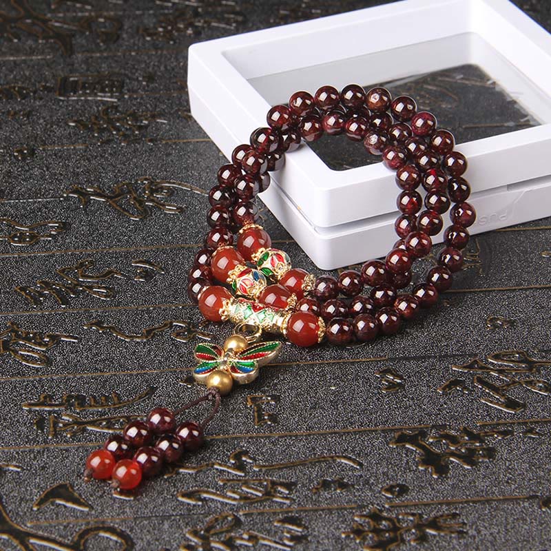 1760681029_fceedf57-6226-408b-97bf-410d728c20e3 Buddha Stones Natural Garnet Red Agate Colorful Butterfly Purification Calm Multi-layer Bracelet - image 3
