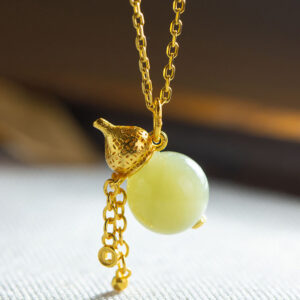 Buddha Stones 925 Sterling Silver Gourd Hetian Jade Luck Abundance Pendant Necklace - Jade & 925 Sterling Silver - image 0