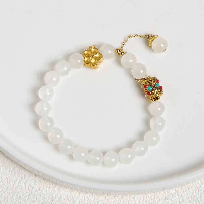 1761015219 Buddha Stones Tibetan White Agate Crystal Stone Flowers Positivity Bracelet - image 2