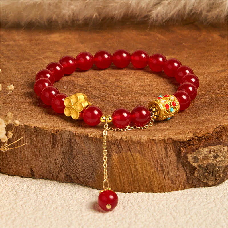 1761015241 Buddha Stones Tibetan White Agate Crystal Stone Flowers Positivity Bracelet - Red Agate(Wrist Circumference: 14-16cm) - image 5