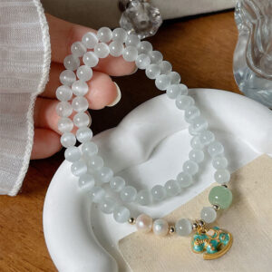 Buddha Stones Year Of The Horse Chrysoberyl Glass Bead Peace Love Double-layered Bracelet - Chrysoberyl(Wrist Circumference 14-17cm) - image 0