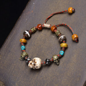 Buddha Stones Tibet Bone Beads Coconut Shell The Lord of the Corpse Forest Happiness Bracelet - White Skull(Wrist Circumference: 16-17cm) - image 0
