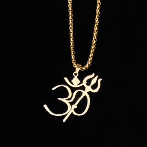 Buddha Stones Trident OM Symbol Stainless Steel Connection Necklace Pendant - Gold - image 0
