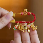Buddha Stones Horse Charm Fu Character Attract Fortune Ruyi Handle Brass Luck Brooch - image 2
