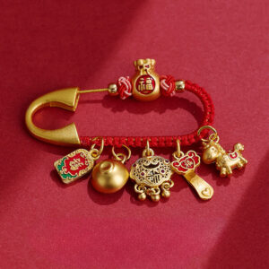 Buddha Stones Horse Charm Fu Character Attract Fortune Ruyi Handle Brass Luck Brooch - Horse Peace Fu Character - image 0