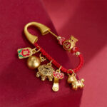 Buddha Stones Horse Charm Fu Character Attract Fortune Ruyi Handle Brass Luck Brooch - image 1