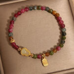 Buddha Stones Tourmaline Colorful Stone Fu Character Positive Bracelet - image 4