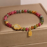 Buddha Stones Tourmaline Colorful Stone Fu Character Positive Bracelet - image 1