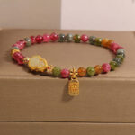 Buddha Stones Tourmaline Colorful Stone Fu Character Positive Bracelet - Tourmaline(Wrist Circumference: 15-16cm) - image 0