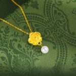 Buddha Stones 999 Sterling Silver Plated Gold Camellia Pearl Healing Necklace Pendant - image 1