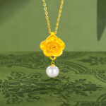 Buddha Stones 999 Sterling Silver Plated Gold Camellia Pearl Healing Necklace Pendant - image 2