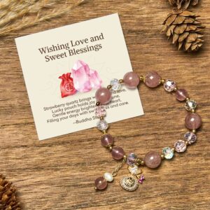 Buddha Stones "Wishing Love and Sweet Blessings"Strawberry Quartz Bracelet Includes Gift Message Card - Strawberry Quartz(Love♥Healing) - Standard Gift Box - image 0