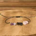 Buddha Stones Amethyst Black Tourmaline Rose Quartz Empath Card Rope Bracelet - image 3