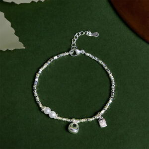 Buddha Stones Copper Plated Silver Fu Character Purse Pearl Blessing Bracelet - Copper Purse(Wrist Circumference: 15-17cm) - image 0