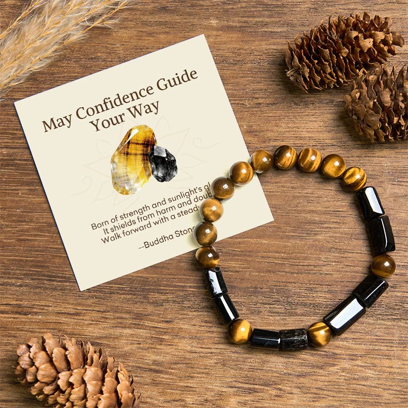 1761805269 Buddha Stones "May Confidence Guide Your Way" Black Tourmaline Bracelet Includes Gift Message Card - Black Tourmaline&Tiger Eye - Standard Gift Box - image 0