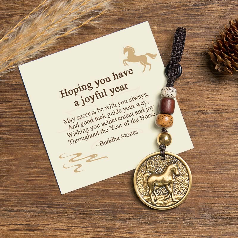 1761805514 Buddha Stones "Hoping You Have a Joyful Year" Year of the Horse Keychain Includes Gift Message Card - Horse - Standard Gift Box - image 0