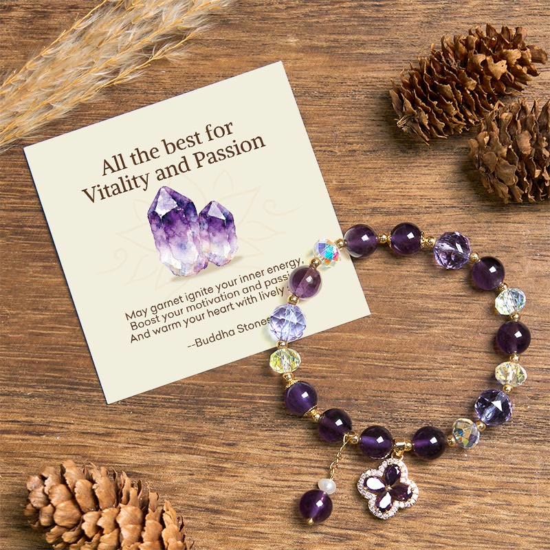1761805764 Buddha Stones "All the best for Calm and Wisdom" Amethyst Flower Bracelet Includes Gift Message Card - Amethyst(Spiritual Awareness♥Inner Peace) - Standard Gift Box - image 0
