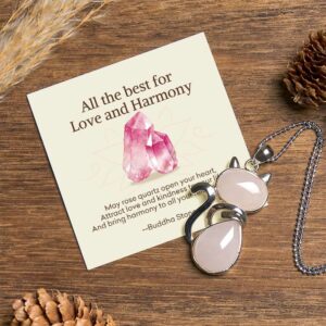 Buddha Stones "Wishing You Love and Kindness" Cat Rose Quartz Necklace Includes Gift Message Card - Rose Quartz - Standard Gift Box - image 0