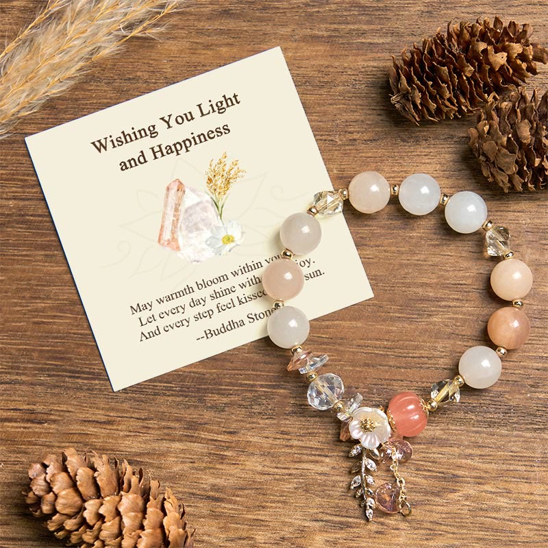 1761806399 Buddha Stones "Wishing You Light and Happiness" Sun Stone Bracelet Includes Gift Message Card - Sun Stone(Wrist Circumference 14-16cm) - Standard Gift Box - image 0
